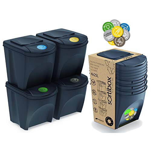 Prosperplast Sortibox Prosperplast 4 x 20 L Waste Separation System Waste Bin grey (Charcoal)