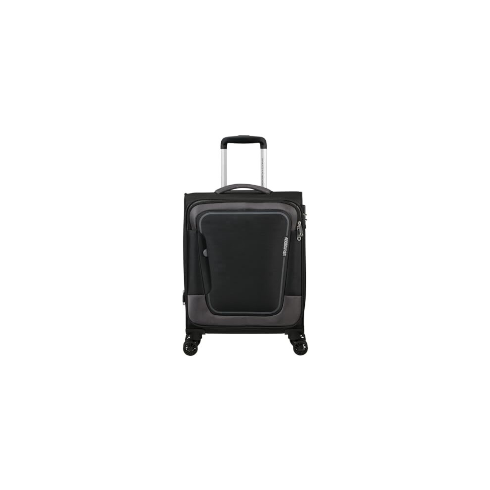 American Tourister Pulsonic - Spinner S, Expandable Hand Luggage, 55 Cm, 40.5/43.5 L, Black (Asphalt Black)