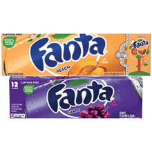 Fanta Grape and Peach Flavoured Soft Drink 355ml (12 Cans Each)