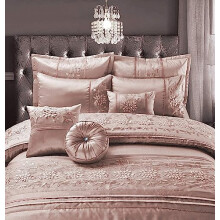 London Dream Cassandra Embroidery Bedding Collection, 100% Polyester Silky Duvet Cover Set with 2 Pillowcases (King 230 x 220 cm, Coral Pink)