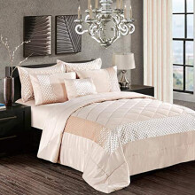 swift Fancy 3 Piece Bedspread Set Luxury Sequin with Crushed Velvet Quilted Bed Comforter with Pillow Sham Beige King