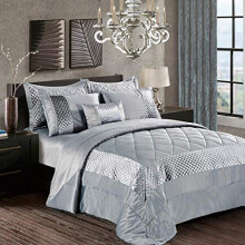 Fancy 3 Piece Bedspread Set Luxury Sequin with Crushed Velvet Quilted Bed Comforter with Pillow Sham Silver Super King