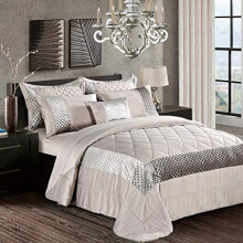 Fancy 3 Piece Bedspread Set Luxury Sequin with Crushed Velvet Quilted Bed Comforter with Pillow Sham Mink King