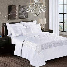 Fancy 3 Piece Bedspread Set Luxury Sequin with Crushed Velvet Quilted Bed Comforter with Pillow Sham White Super King