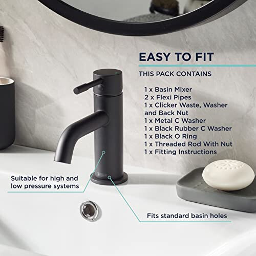 Bristan Bristan Mila Basin Mixer Tap with Clicker Waste Black (MI BAS BLK) 2