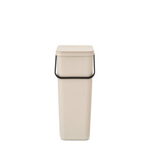 Brabantia Sort & Go Recycle Bin 40L (Soft Beige), Space-Efficient Plastic Recycle Container with Handle, Removable and Stay-Open Lid, Easy to Clean