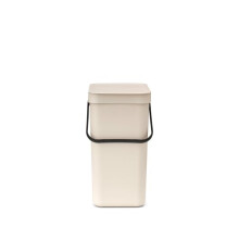 Brabantia Sort & Go Waste Bin 16L (Soft Beige), Space-Efficient Plastic Recycle Container with Handle, Removable and Stay-Open Lid, Easy to Clean