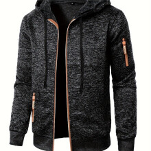 (Deep Grey, 42) Heren sweaterjack met capuchon en ritssluiting - dunne, met fleece gevoerde casual bovenkleding met lange mouwen en