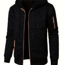 (Black, 38) Heren sweaterjack met capuchon en ritssluiting - dunne, met fleece gevoerde casual bovenkleding met lange mouwen en
