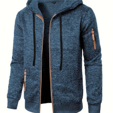 (Denim Blue, 44) Heren sweaterjack met capuchon en ritssluiting - dunne, met fleece gevoerde casual bovenkleding met lange mouwen en