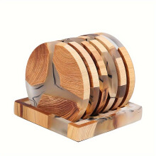 (10.6x10.6x9.4CM) Set of 7 Cedar Wood Coasters with Holder - Heat-Resistant, Round Wooden Drink Coasters for Home & Restaurant Use