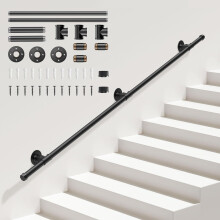 (Black) Handrails for Stairs, 2M Stair Handrail Indoor Outdoor, Safety Wall Mounted Hand Rails Non-Slip Industrial Wrought Iron