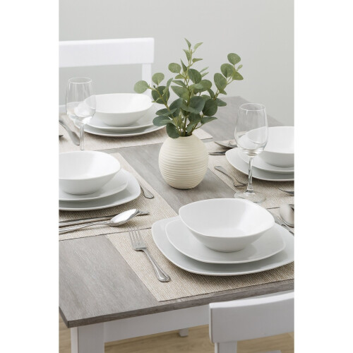 (18pc) 18pc White Porcelain Square Dinner Set; 6 Dinner Plates, Side Plates and Bowls