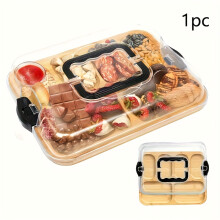 (Bamboo) 1pc Cheese Board with Transparent Acrylic Lid - Portable Appetizer Platter for Camping, Parties, Restaurants