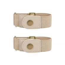 Stretchable Waist Tightening Belt PU Elastic Waistband-Khaki