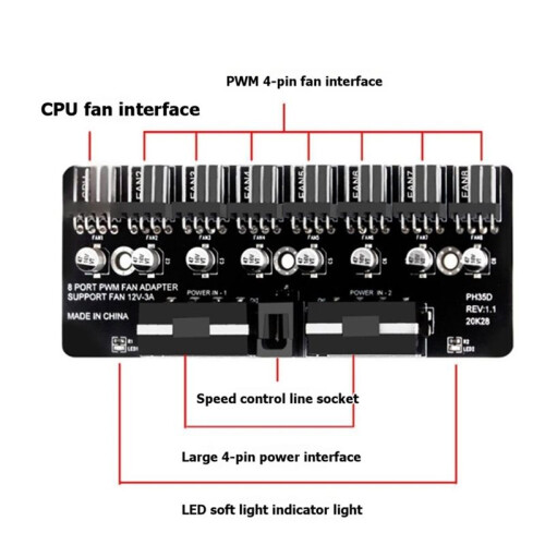 PWM Hub Fläktförlängningssplitter 12V Kylfläkthastighetskontrolladapter Stöder 3-Pinnars 4-Pinnars PWM-Fläktar -Gränssnitt 1