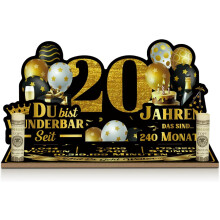 Jubilee Table Decoration with Money Pocket Black and Gold 20 — birthday gift, money gift, anniversary decorations, personalized cash gift