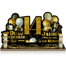 Décoration de Table avec Poche pour Cadeau 14ème Anniversaire de Mariage Noir et Or — cadeau anniversaire mariage