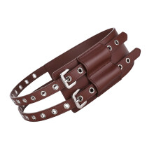 Cowhides Leather Waist Belt With Pin Buckles Closure-Coffee