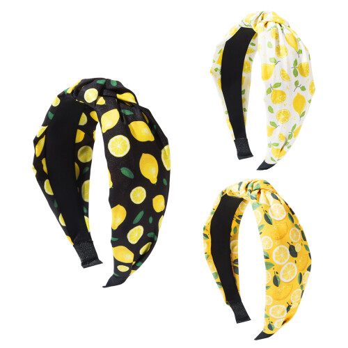 Colorful Fabric Knotted Hairband With Fruit Pattern Wide-White 1