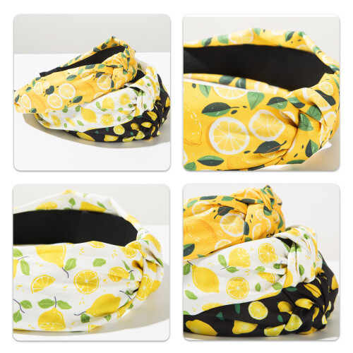 Colorful Fabric Knotted Hairband With Fruit Pattern Wide-White 2