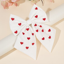 (White) 1 stuks stijlvolle hartvormige haarclips voor, met rood liefdeshartborduurwerk.Perfect voor paardenstaarten