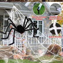 Halloween Spider Web Decor Set 275Inch Triangular Huge Spiders Web +78Inch Fake Spider Yard & Garden Scary Decor