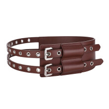 Leren korsetriem met grunge studs, groot oogje en gespen,-Koffie