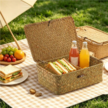 Rattan Storage Basket,Straw Seaweed Basket, Hand-Woven Storage Basket Multipurpose Container with Lid (10cm)