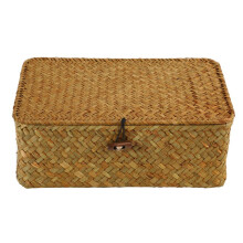 Cesta de Almacenamiento de RatáN, Cesta de Paja para Algas, Cesta de Almacenamiento Tejida una Mano, Recipiente Multiusos con Tapa (10 Cm)