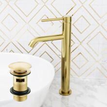 Nes Home Brushed Brass Deck Mounted Tall Basin Mixer Tap with Waste