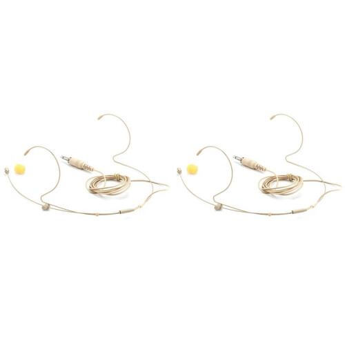 2X Adjustable Beige Double Earhook Capacitor Headset Mic Headworn Lockable Microphone 3.5mm Plug for Wireless