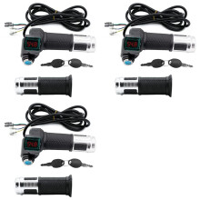 3Pair Electric Bicycle Throttle Grip with LCD Battery Voltage Display Key Knock, Universal Electric Bike Throttle Grip