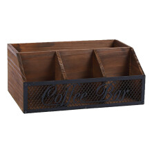 Traditional Wood And Metal Coffee Bar Storage Box For Kitchen-A