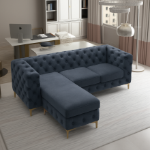 (Steel, Left Hand Chaise) Luxury 3 Seater L Shaped Chaise Corner Sofa Plush Velvet Left Right Hand Facing Suite Settee Couch