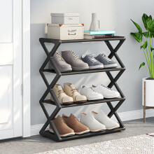 (Black) Opvouwbaar schoenenrek met 4 niveaus |Ruimtebesparende opbergoplossing voor 8 paar schoenen, kunststof organizer met