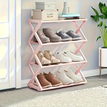(Pink) Opvouwbaar schoenenrek met 4 niveaus |Ruimtebesparende opbergoplossing voor 8 paar schoenen, kunststof organizer met
