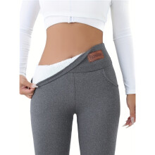 (Dark Gray, 10) Modieuze dameslegging met hoge taille en pluche voering voor herfst en winter met zakken - Zacht, warm, casual,