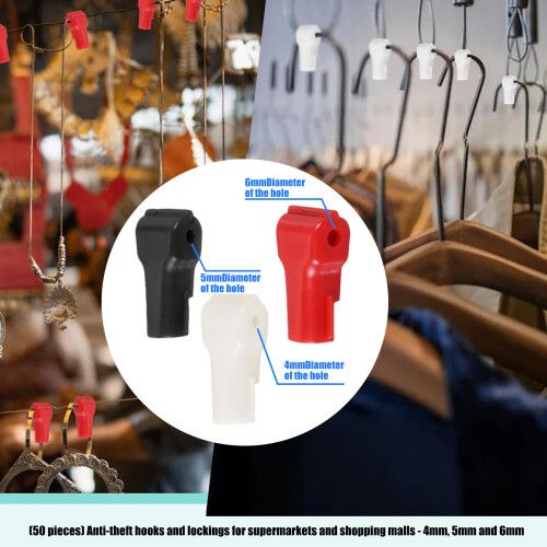 50Pcs Retail Security Hook Lock Plastic Anti Theft-6 mm Red 2