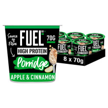 FUEL10K High Protein Apple and Cinnamon Porridge Pot, 13g Protein & Source of Fibre, 70g (Pack of 8)