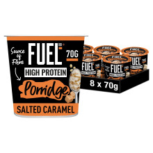 FUEL10K High Protein Salted Caramel Porridge Pot, 13g Protein & Source of Fibre, 70g (Pack of 8)