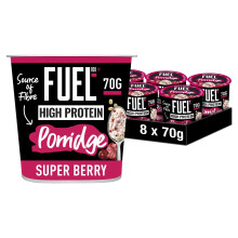FUEL10K High Protein Super Berry Porridge Pot, 13g Protein & Source of Fibre, 70g (Pack of 8)