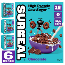 Surreal Chocolate Cereal - High Protein Cereal 6 Pack - Zero Sugar- Healthy Plant Based Cereal - High in Fibre - Low Carb - Gluten Free - Vegan
