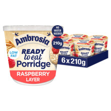 Ambrosia Raspberry Layered Porridge Pots With British Wholegrain Oats, Ready-to-Eat, 210 g (Pack of 6)