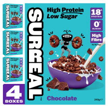 Surreal Chocolate - High Protein Cereal - Zero Sugar- Healthy Plant Based Cereal - High in Fibre - Low Carb - Gluten Free - Vegan - 18g of Protein
