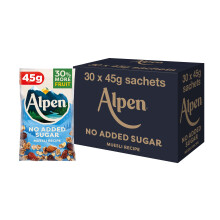 Alpen No Added Sugar Muesli, Breakfast, High in Fibre, Vegetarian, Low Sugar, (Pack of 30) 45g
