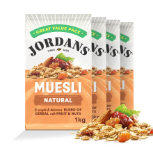 Jordans Natural Muesli Oat Breakfast Cereal - British Baked High Fibre Cereal - No Artificial Flavours or Preservatives - 1kg (Pack of 4 x 1kg)