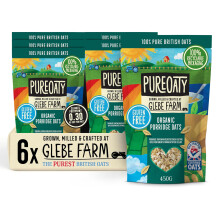 Glebe Farm Gluten Free PureOaty Organic Porridge Oats 6PK, Healthy Wholegrain For Slow Release Energy, 100% British, All-Natural & High In Fibre