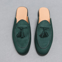 (Green, 6.5) Flat Casual Slippers with Tassel Decoration and Round Toe
