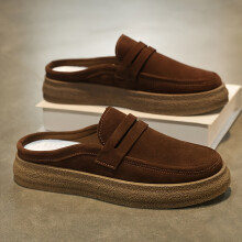 (Light Brown-1, 6.5) Men'S Fashion Casual Shoes - Non-Slip Durable Half Slippers - PVC Insole - Breathable Fabric Lining